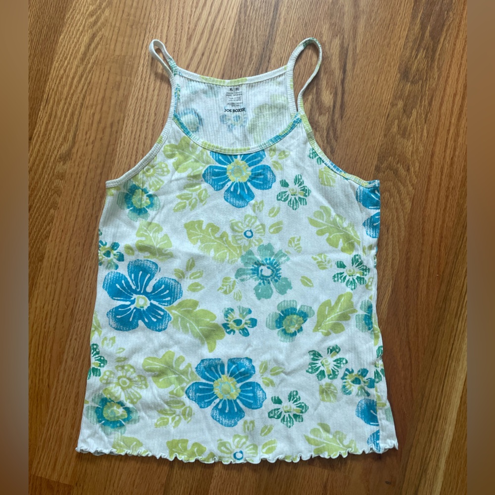 Joe Boxer White Tank Top with Blue and Green Floral Design